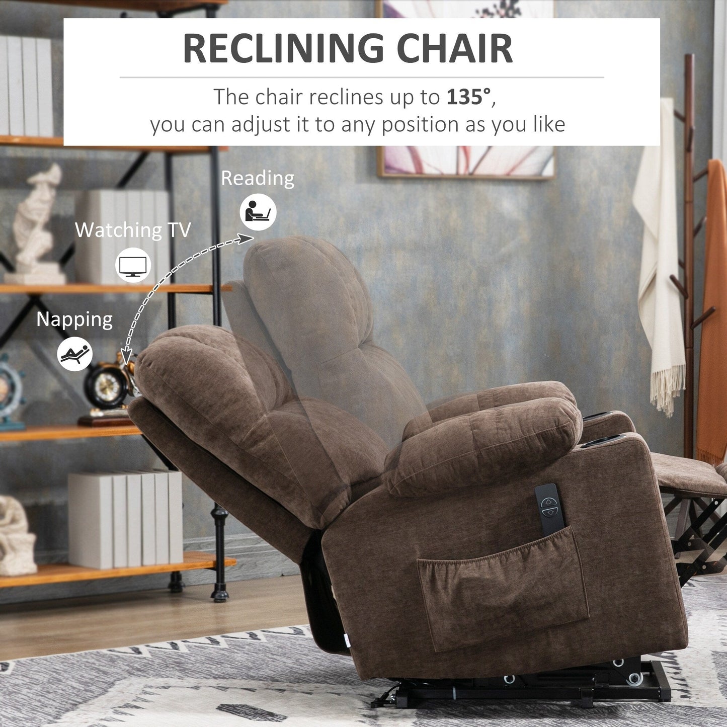 HOMCOM Fauteuil releveur électrique pour personnes âgées, fauteuil inclinable surdimensionné pour salon avec télécommande