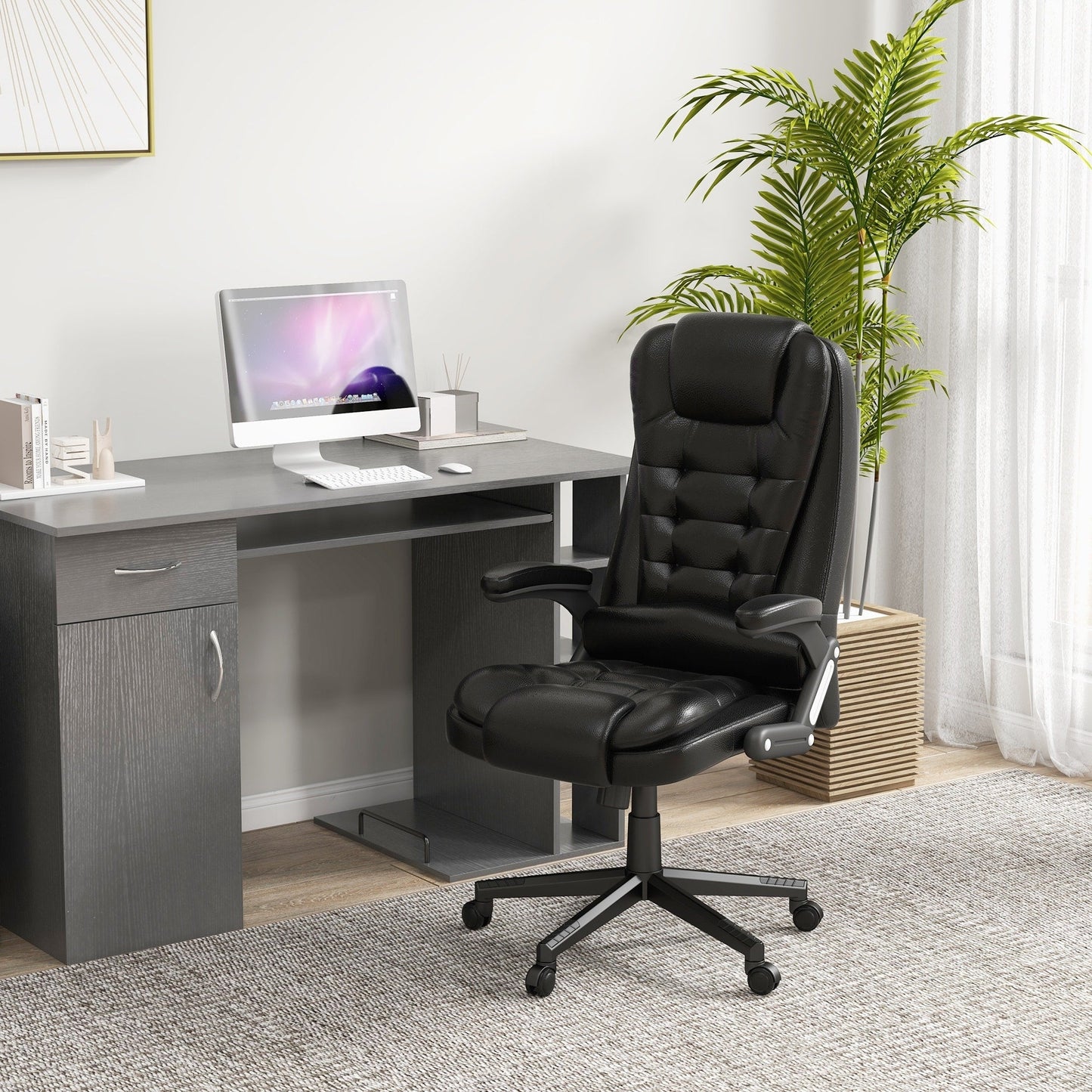 HOMCOM Chaise de bureau de massage à vibration avec dossier haut et 6 points de vibration, beige