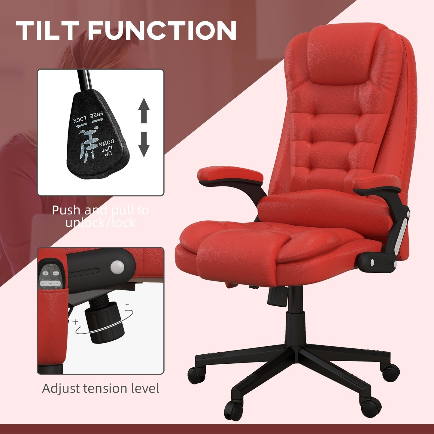 HOMCOM Chaise de bureau de massage à vibration avec dossier haut et 6 points de vibration, beige