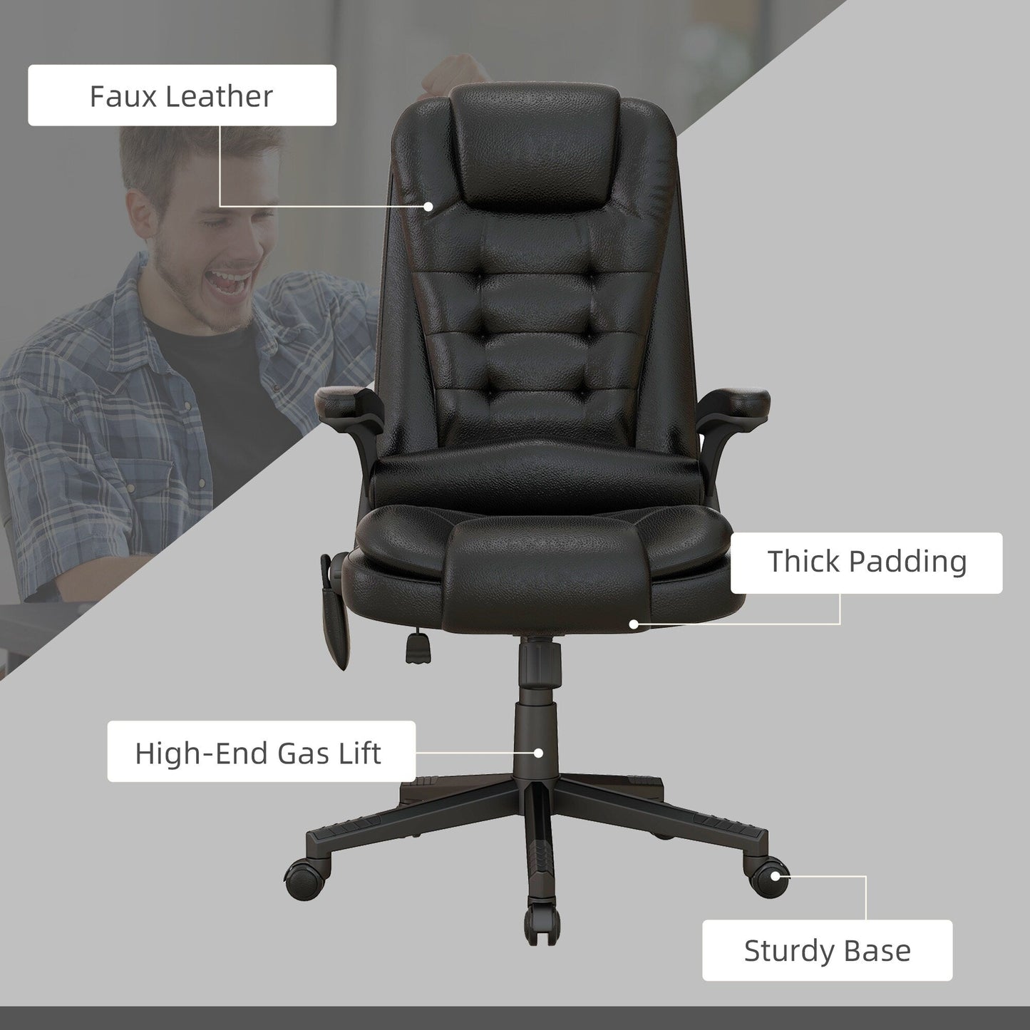 HOMCOM Chaise de bureau de massage à vibration avec dossier haut et 6 points de vibration, beige