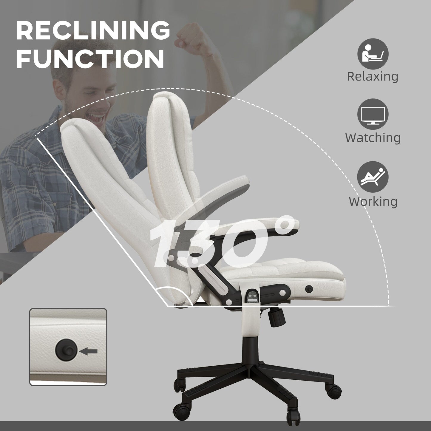 HOMCOM Chaise de bureau de massage à vibration avec dossier haut et 6 points de vibration, beige