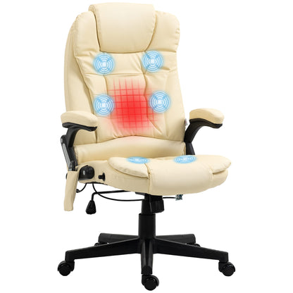 HOMCOM Chaise de bureau de massage à vibration avec dossier haut et 6 points de vibration, beige