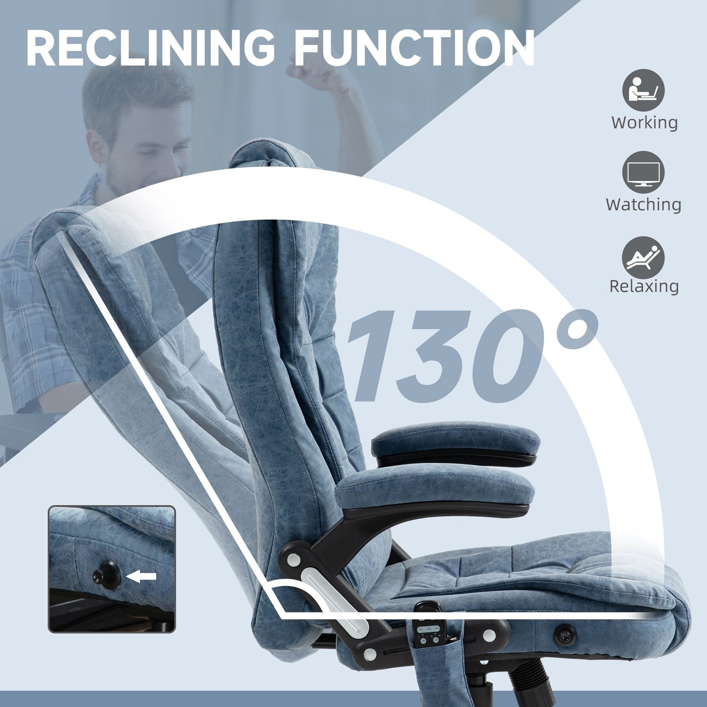 HOMCOM Chaise de bureau de massage à vibration avec dossier haut et 6 points de vibration, beige