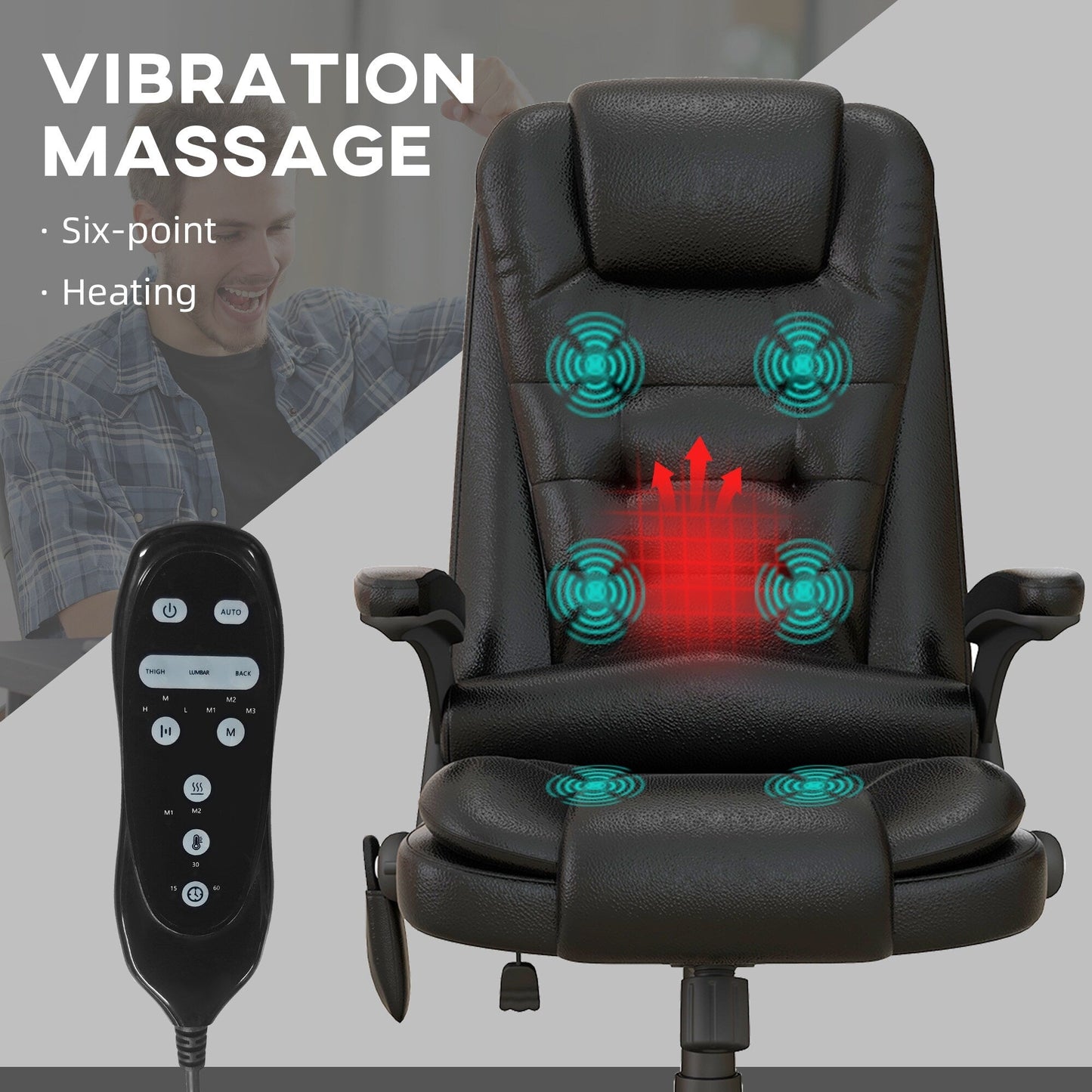 HOMCOM Chaise de bureau de massage à vibration avec dossier haut et 6 points de vibration, beige