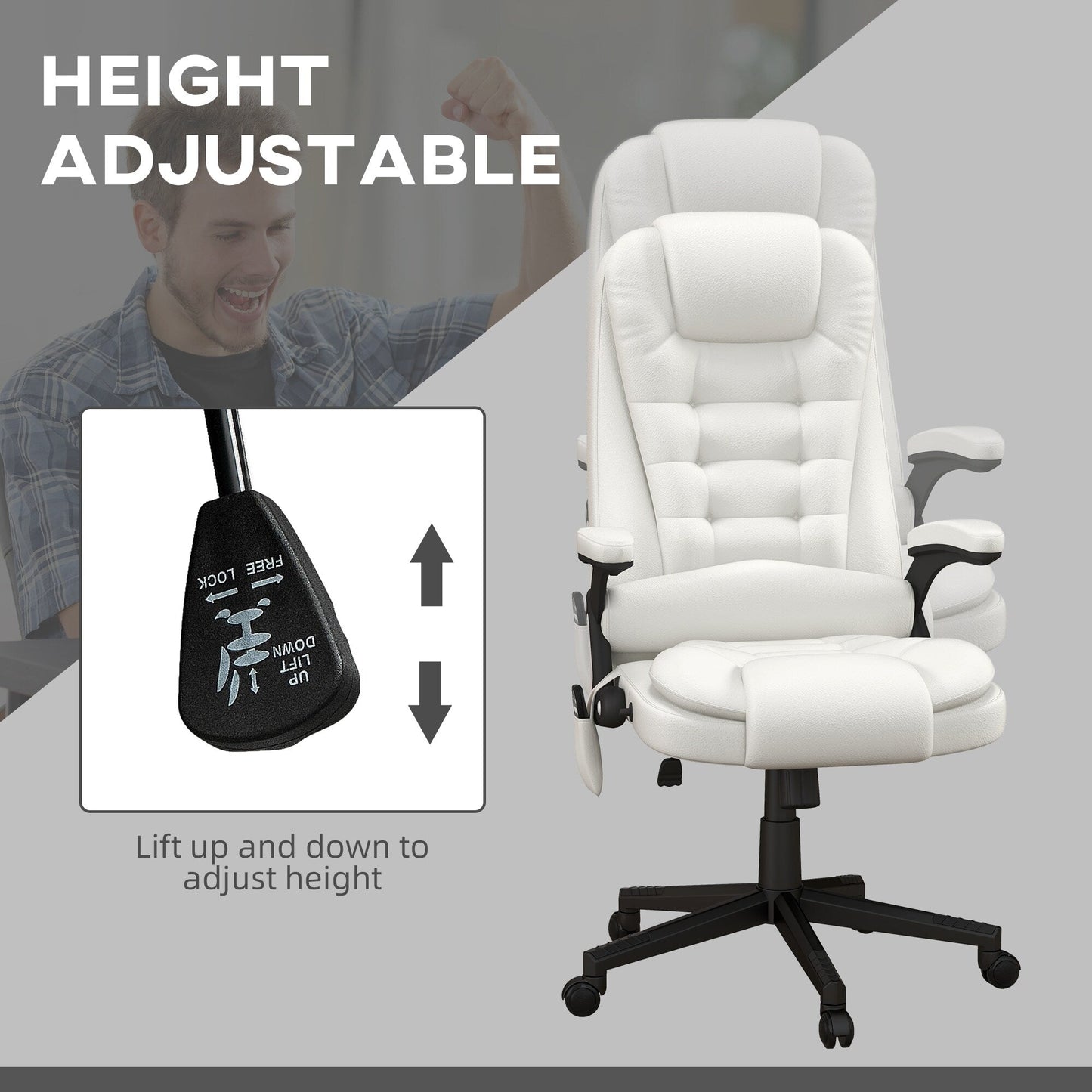HOMCOM Chaise de bureau de massage à vibration avec dossier haut et 6 points de vibration, beige