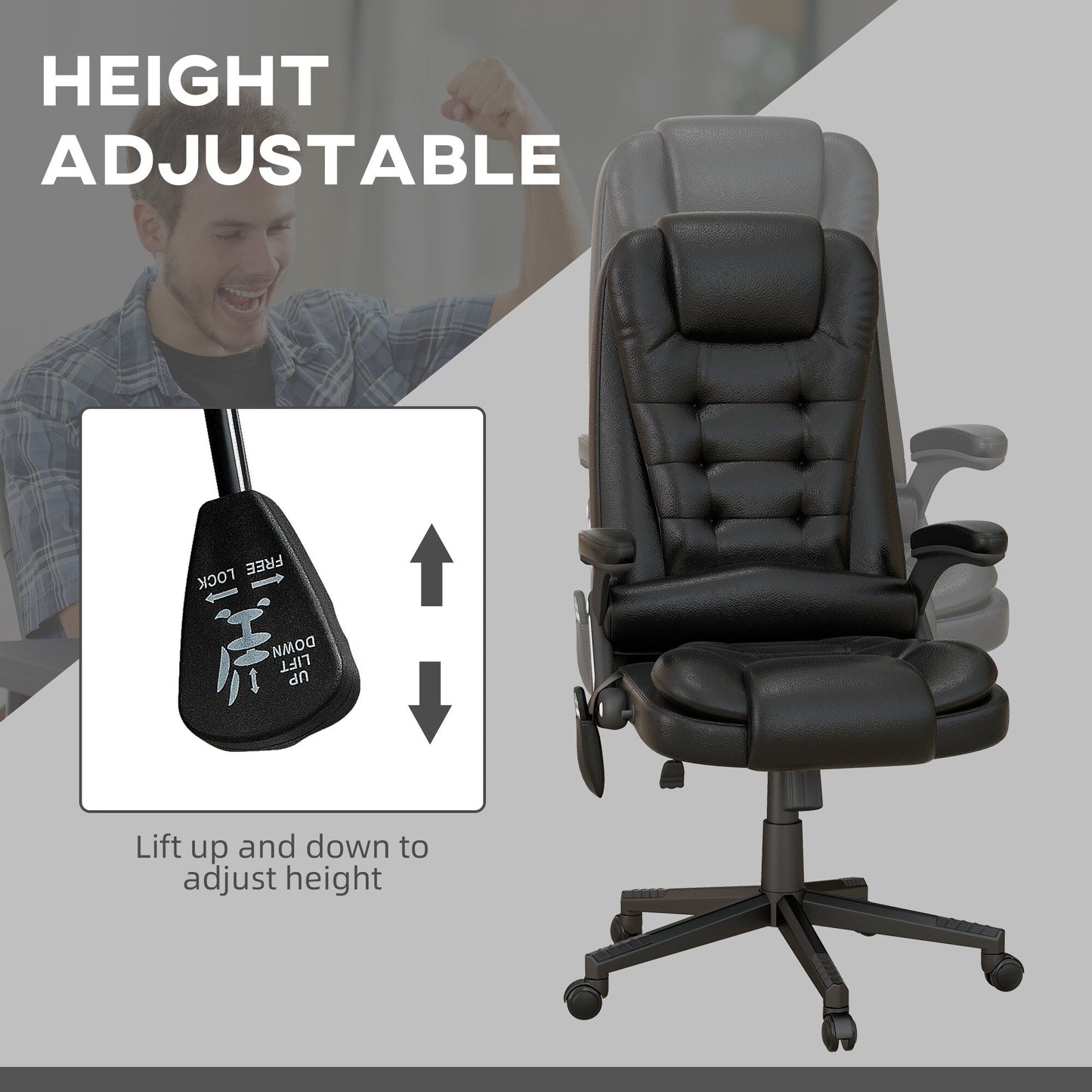 HOMCOM Chaise de bureau de massage à vibration avec dossier haut et 6 points de vibration, beige