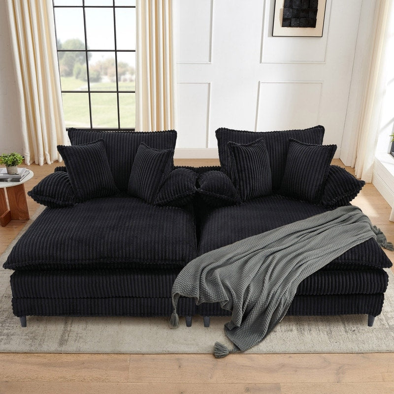 Canapé-lit en velours côtelé surdimensionné Harmonia 109 W, avec assise profonde, double chaise longue et 4 coussins