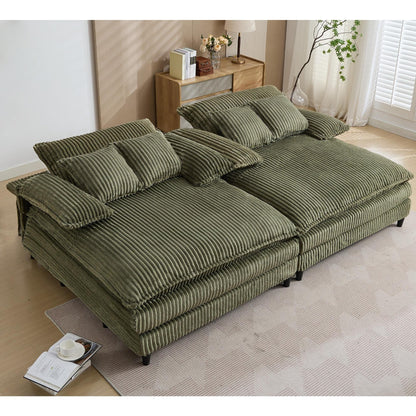 Canapé-lit en velours côtelé surdimensionné Harmonia 109 W, avec assise profonde, double chaise longue et 4 coussins