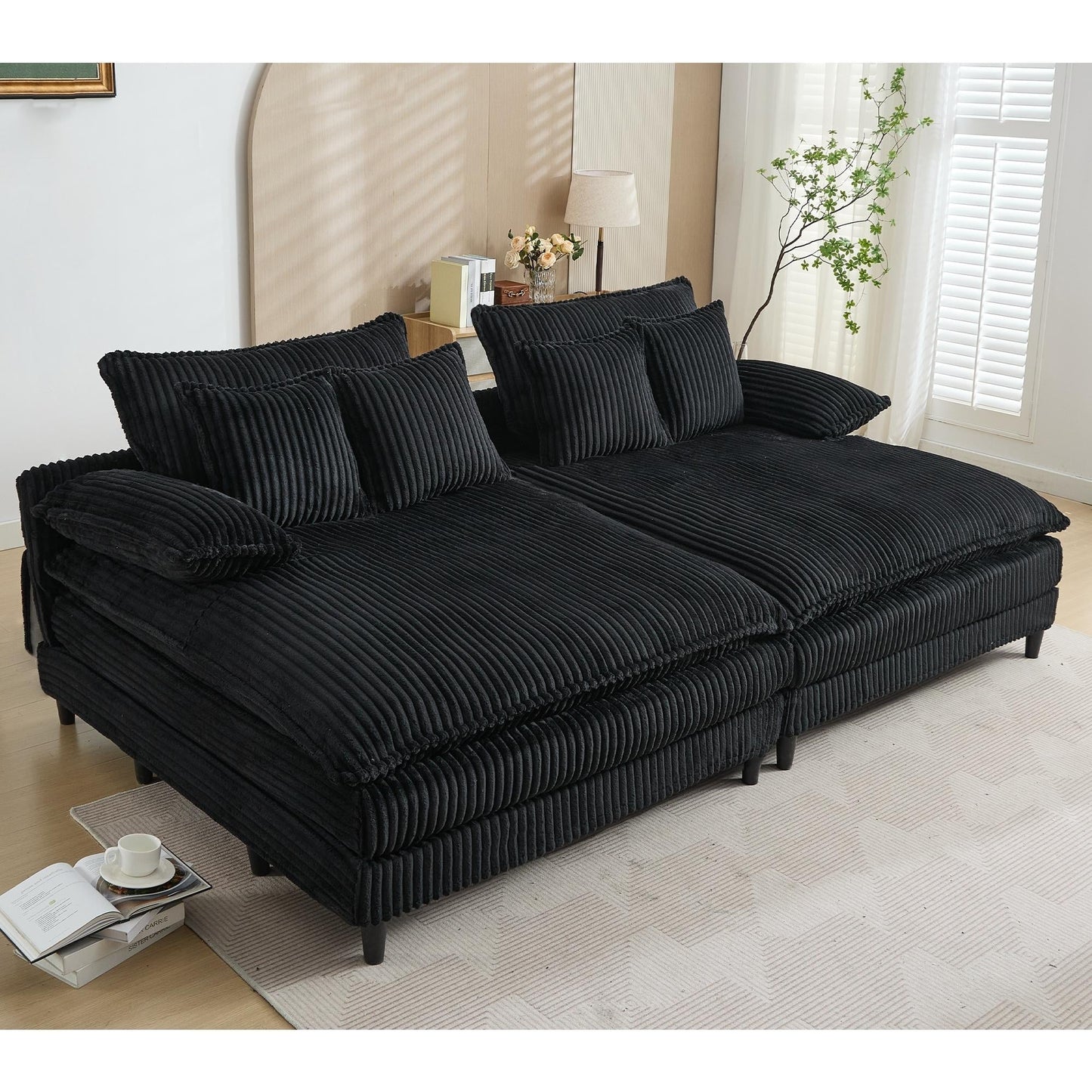 Canapé-lit en velours côtelé surdimensionné Harmonia 109 W, avec assise profonde, double chaise longue et 4 coussins