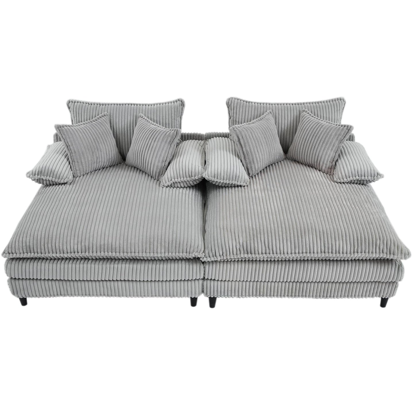 Canapé-lit en velours côtelé surdimensionné Harmonia 109 W, avec assise profonde, double chaise longue et 4 coussins