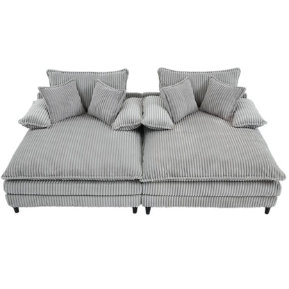 Canapé-lit en velours côtelé surdimensionné Harmonia 109 W, avec assise profonde, double chaise longue et 4 coussins