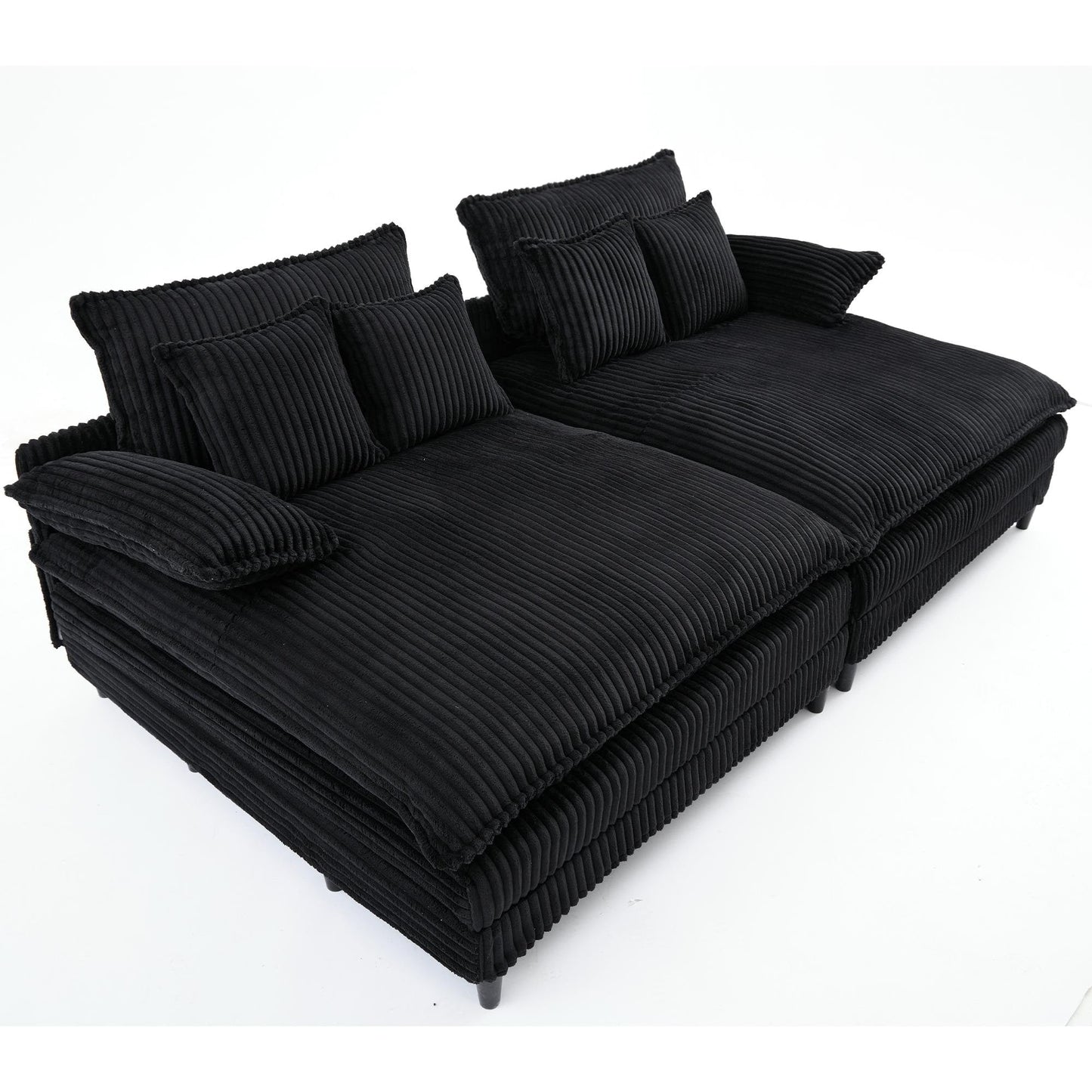 Canapé-lit en velours côtelé surdimensionné Harmonia 109 W, avec assise profonde, double chaise longue et 4 coussins