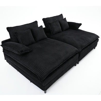 Canapé-lit en velours côtelé surdimensionné Harmonia 109 W, avec assise profonde, double chaise longue et 4 coussins
