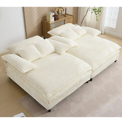 Canapé-lit en velours côtelé surdimensionné Harmonia 109 W, avec assise profonde, double chaise longue et 4 coussins
