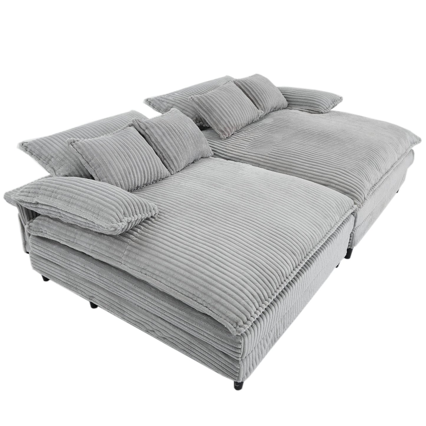 Canapé-lit en velours côtelé surdimensionné Harmonia 109 W, avec assise profonde, double chaise longue et 4 coussins