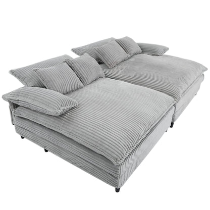 Canapé-lit en velours côtelé surdimensionné Harmonia 109 W, avec assise profonde, double chaise longue et 4 coussins