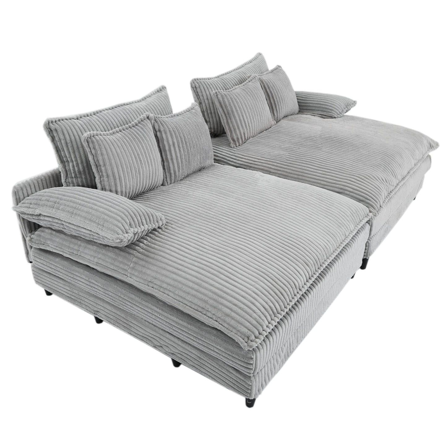 Canapé-lit en velours côtelé surdimensionné Harmonia 109 W, avec assise profonde, double chaise longue et 4 coussins