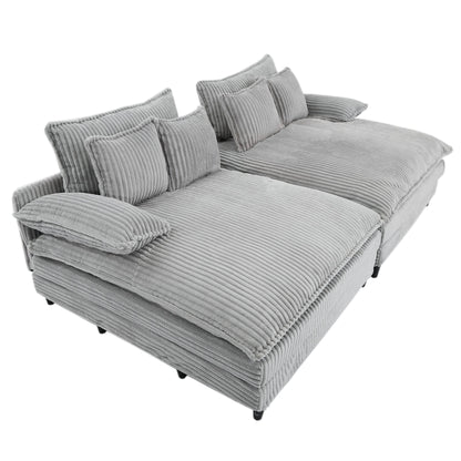 Canapé-lit en velours côtelé surdimensionné Harmonia 109 W, avec assise profonde, double chaise longue et 4 coussins
