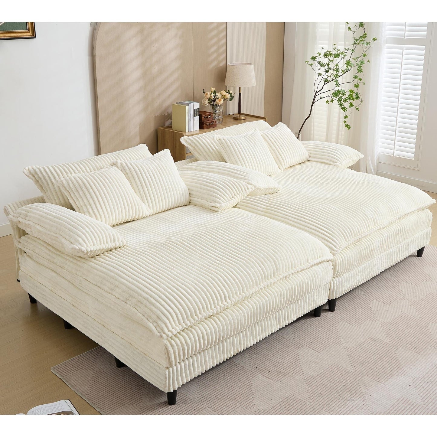 Canapé-lit en velours côtelé surdimensionné Harmonia 109 W, avec assise profonde, double chaise longue et 4 coussins