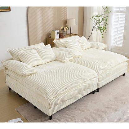 Canapé-lit en velours côtelé surdimensionné Harmonia 109 W, avec assise profonde, double chaise longue et 4 coussins