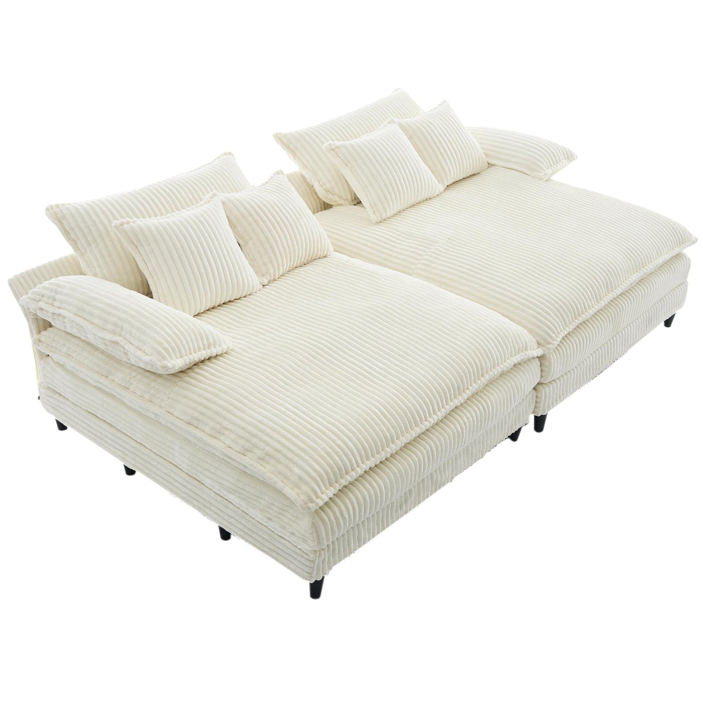 Canapé-lit en velours côtelé surdimensionné Harmonia 109 W, avec assise profonde, double chaise longue et 4 coussins