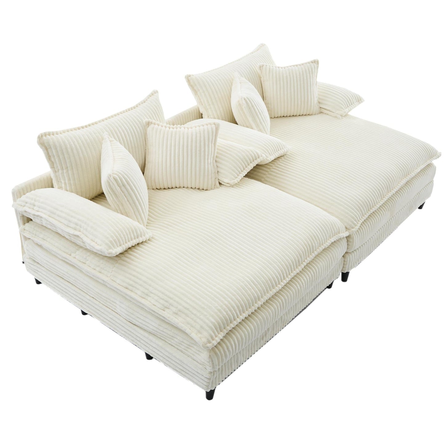 Canapé-lit en velours côtelé surdimensionné Harmonia 109 W, avec assise profonde, double chaise longue et 4 coussins