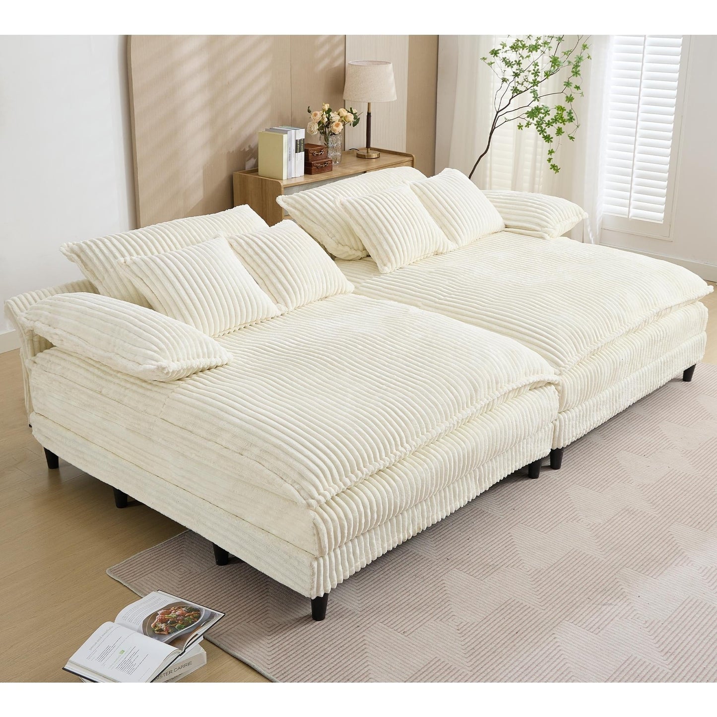 Canapé-lit en velours côtelé surdimensionné Harmonia 109 W, avec assise profonde, double chaise longue et 4 coussins