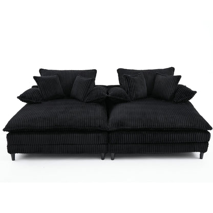 Canapé-lit en velours côtelé surdimensionné Harmonia 109 W, avec assise profonde, double chaise longue et 4 coussins