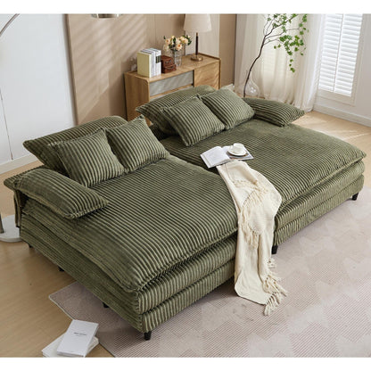 Canapé-lit en velours côtelé surdimensionné Harmonia 109 W, avec assise profonde, double chaise longue et 4 coussins