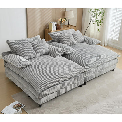 Canapé-lit en velours côtelé surdimensionné Harmonia 109 W, avec assise profonde, double chaise longue et 4 coussins