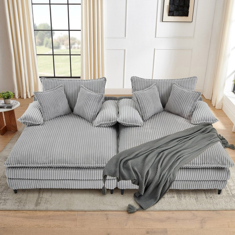 Canapé-lit en velours côtelé surdimensionné Harmonia 109 W, avec assise profonde, double chaise longue et 4 coussins