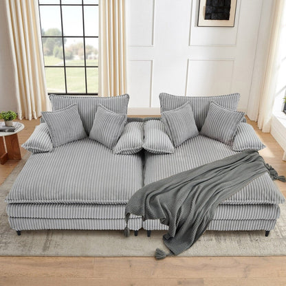 Canapé-lit en velours côtelé surdimensionné Harmonia 109 W, avec assise profonde, double chaise longue et 4 coussins
