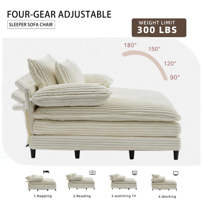 Canapé-lit en velours côtelé surdimensionné Harmonia 109 W, avec assise profonde, double chaise longue et 4 coussins