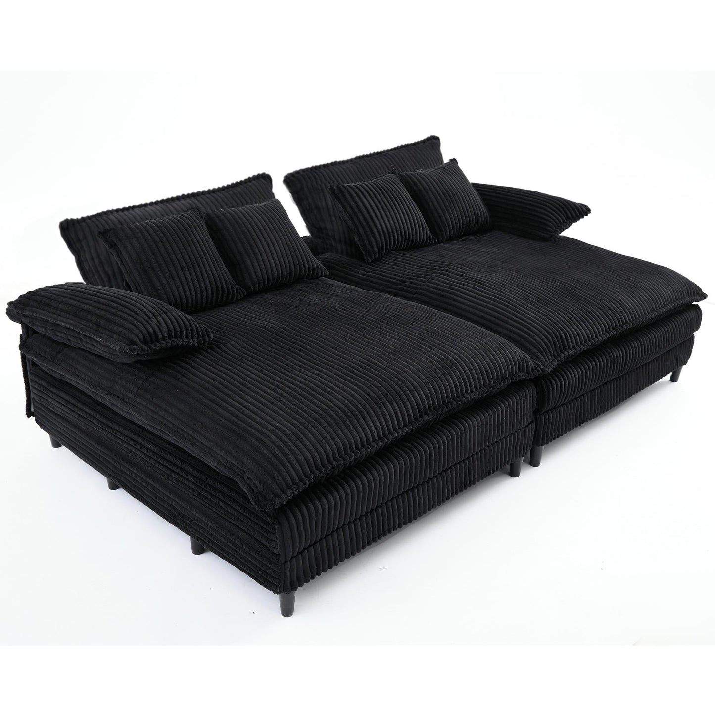 Canapé-lit en velours côtelé surdimensionné Harmonia 109 W, avec assise profonde, double chaise longue et 4 coussins