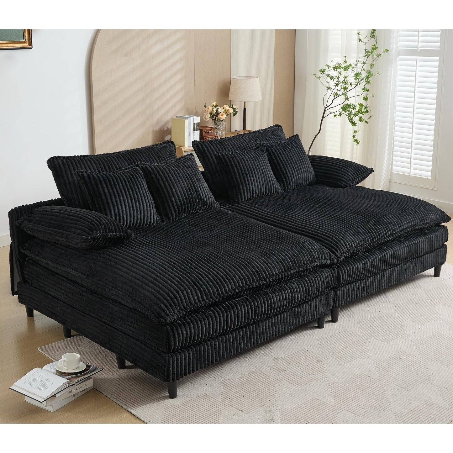 Canapé-lit en velours côtelé surdimensionné Harmonia 109 W, avec assise profonde, double chaise longue et 4 coussins
