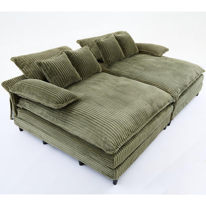 Canapé-lit en velours côtelé surdimensionné Harmonia 109 W, avec assise profonde, double chaise longue et 4 coussins