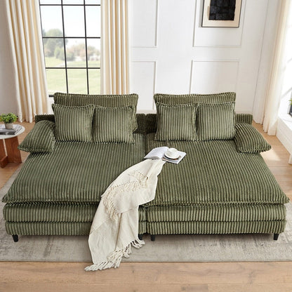 Canapé-lit en velours côtelé surdimensionné Harmonia 109 W, avec assise profonde, double chaise longue et 4 coussins