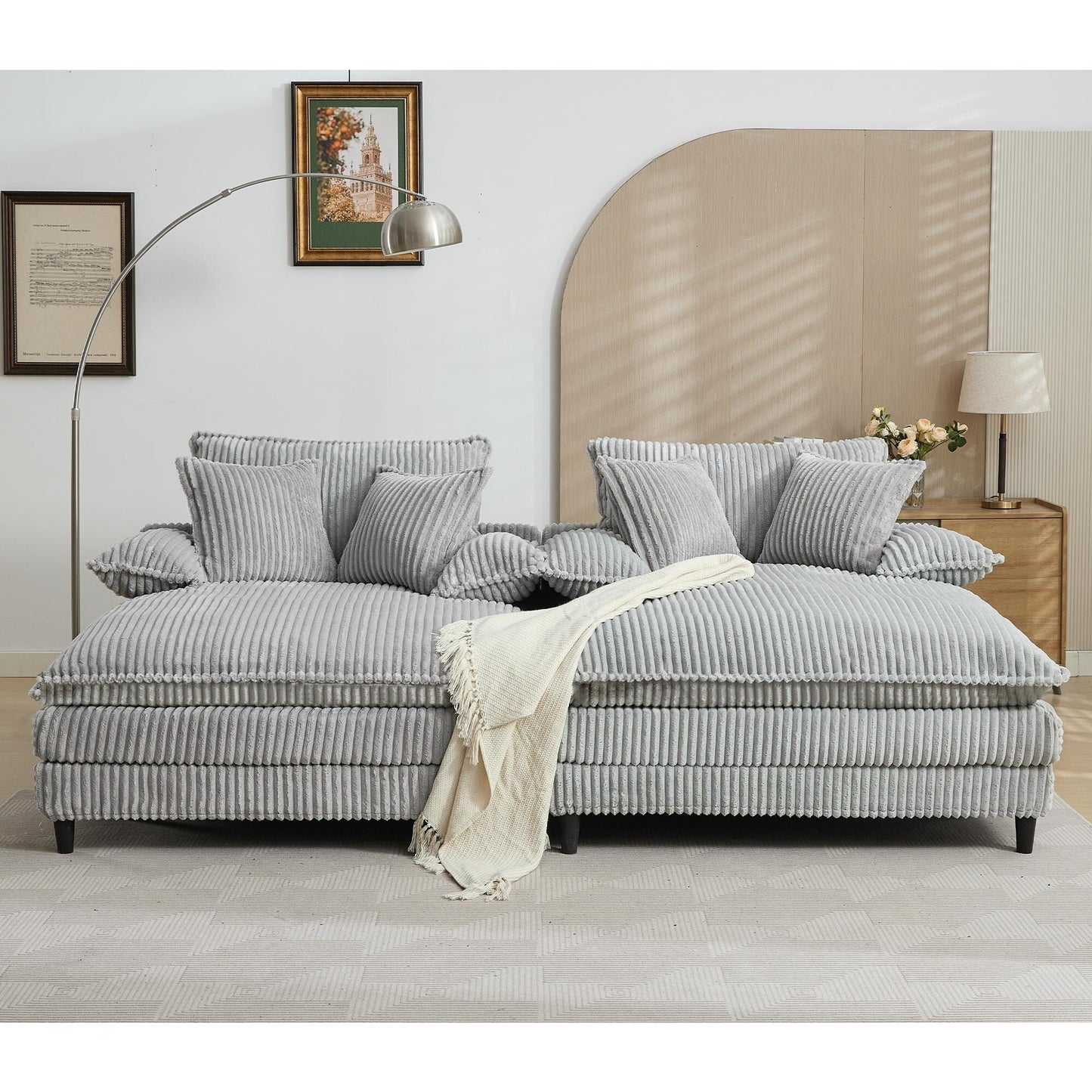 Canapé-lit en velours côtelé surdimensionné Harmonia 109 W, avec assise profonde, double chaise longue et 4 coussins