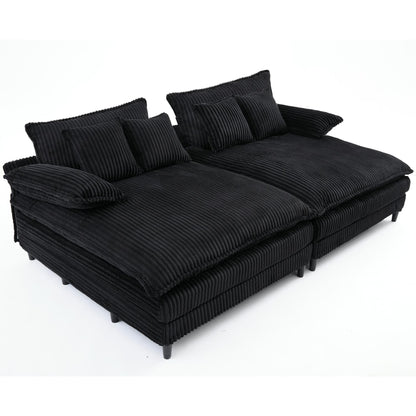 Canapé-lit en velours côtelé surdimensionné Harmonia 109 W, avec assise profonde, double chaise longue et 4 coussins