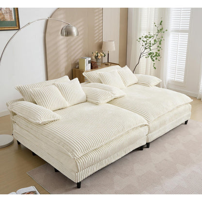Canapé-lit en velours côtelé surdimensionné Harmonia 109 W, avec assise profonde, double chaise longue et 4 coussins