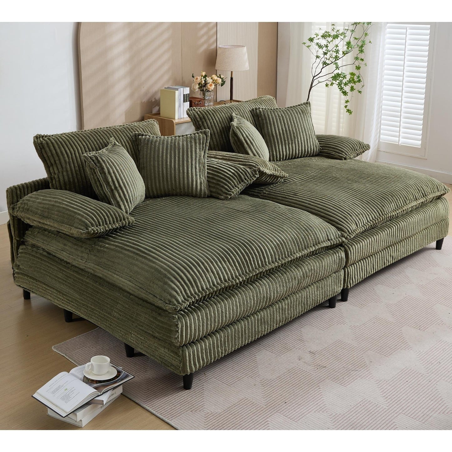Canapé-lit en velours côtelé surdimensionné Harmonia 109 W, avec assise profonde, double chaise longue et 4 coussins