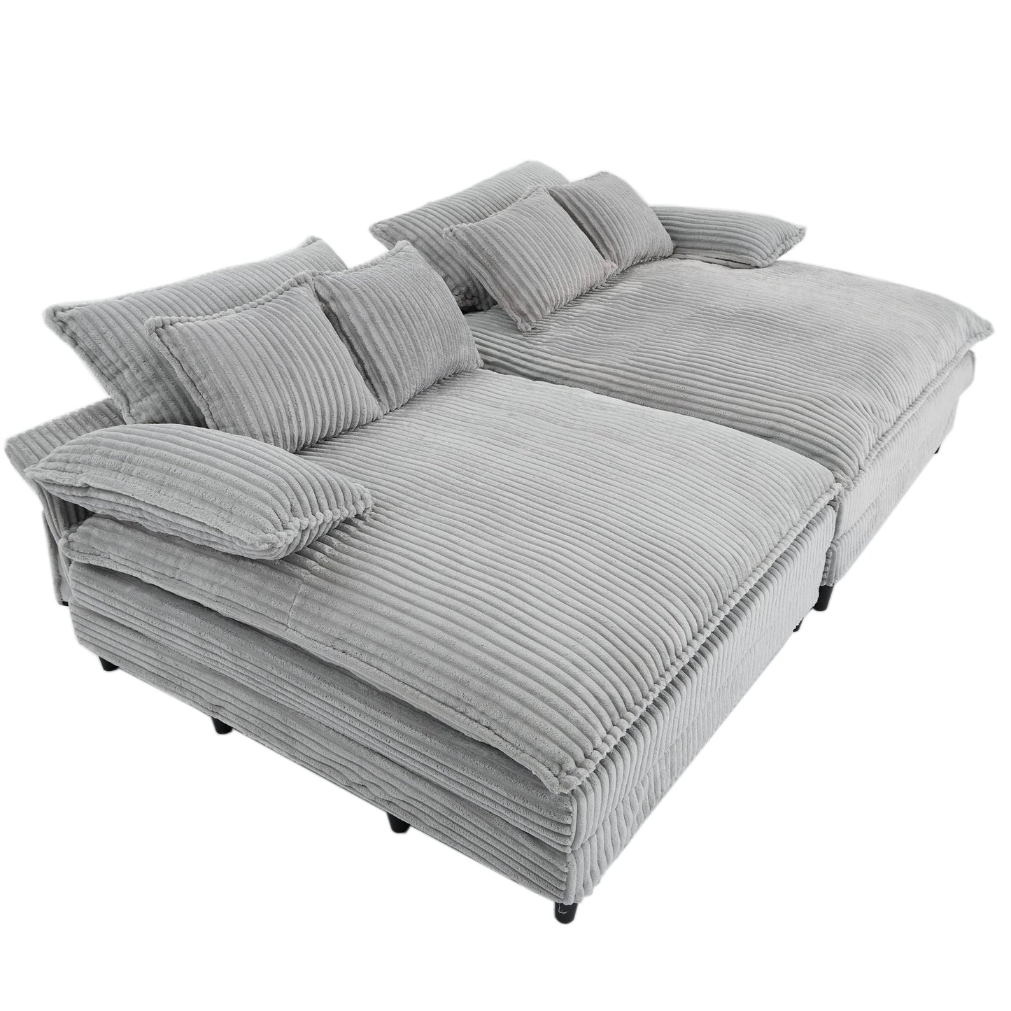 Canapé-lit en velours côtelé surdimensionné Harmonia 109 W, avec assise profonde, double chaise longue et 4 coussins