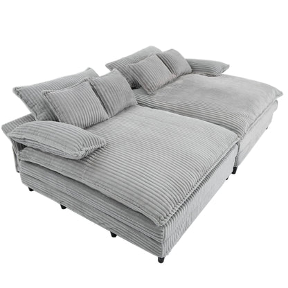 Canapé-lit en velours côtelé surdimensionné Harmonia 109 W, avec assise profonde, double chaise longue et 4 coussins
