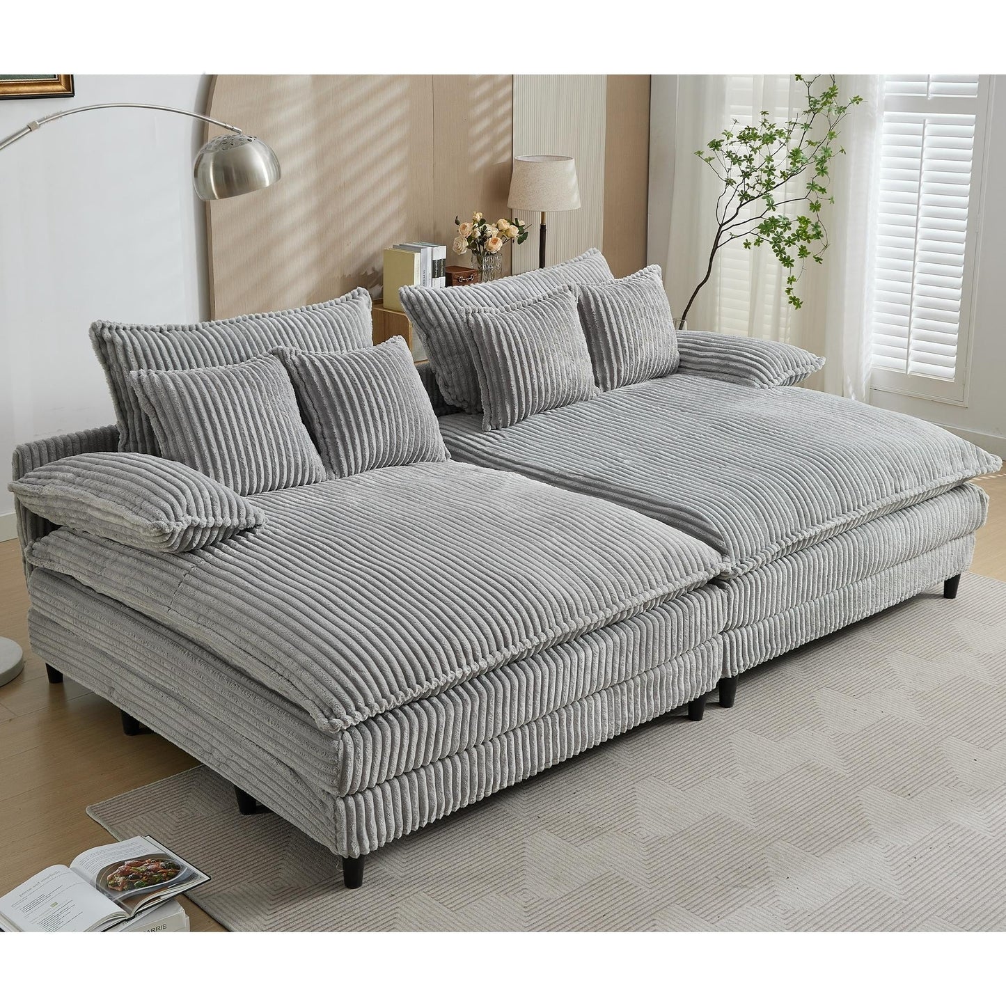 Canapé-lit en velours côtelé surdimensionné Harmonia 109 W, avec assise profonde, double chaise longue et 4 coussins