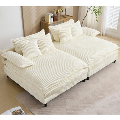 Canapé-lit en velours côtelé surdimensionné Harmonia 109 W, avec assise profonde, double chaise longue et 4 coussins