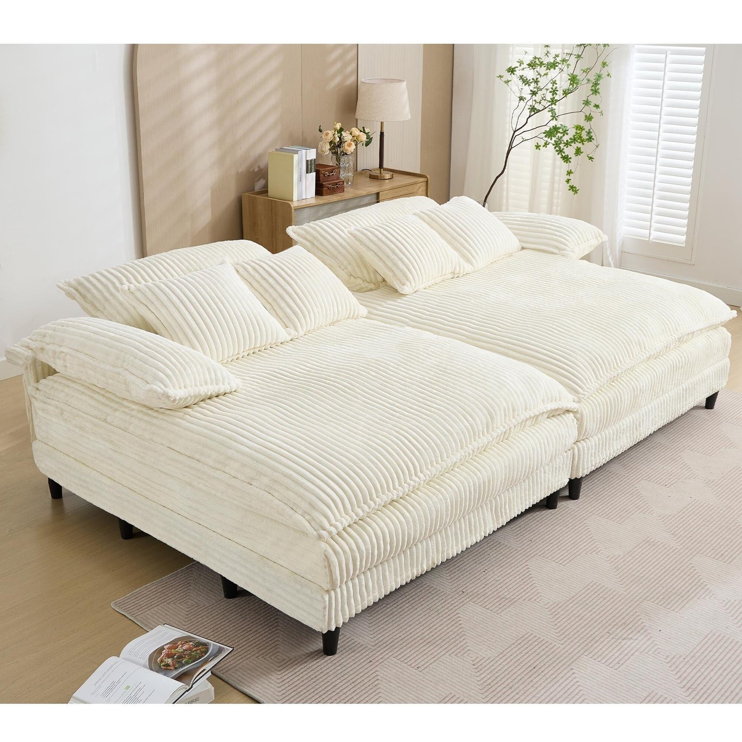 Canapé-lit en velours côtelé surdimensionné Harmonia 109 W, avec assise profonde, double chaise longue et 4 coussins