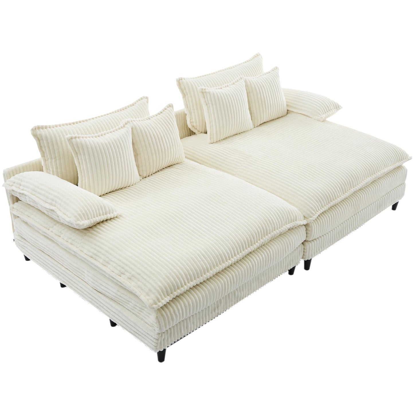 Canapé-lit en velours côtelé surdimensionné Harmonia 109 W, avec assise profonde, double chaise longue et 4 coussins