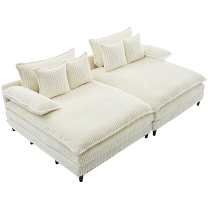 Canapé-lit en velours côtelé surdimensionné Harmonia 109 W, avec assise profonde, double chaise longue et 4 coussins