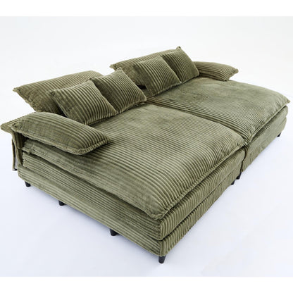 Canapé-lit en velours côtelé surdimensionné Harmonia 109 W, avec assise profonde, double chaise longue et 4 coussins