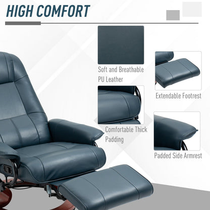 Fauteuil inclinable pivotant à base manuelle réglable en simili cuir avec repose-pieds confortable et relaxant de la marque HomCom